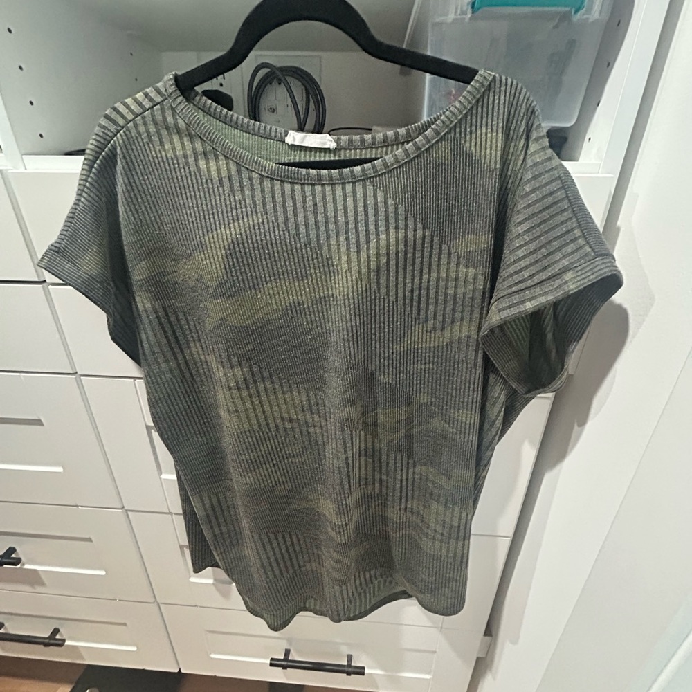 First Love Green Camouflage Short Sleeve Top